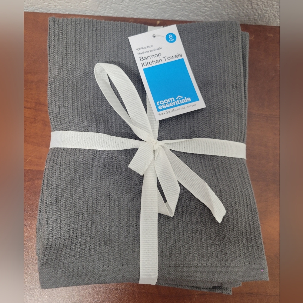 Room Essentials Dark Gray Kitchen Towels 6 Pk Nwt